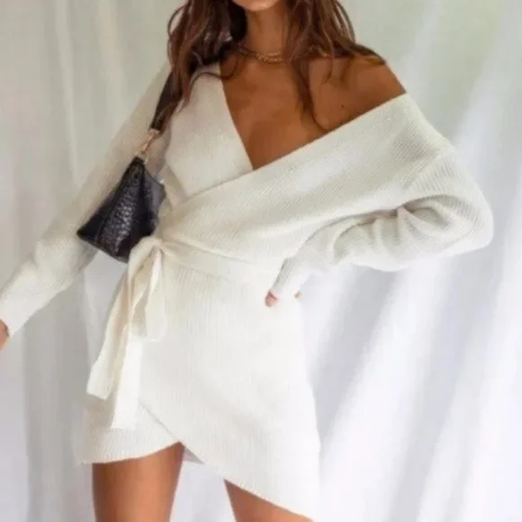 Princess Polly | Dresses | Princess Polly Knit Wrap Sweater Dress | Poshmark